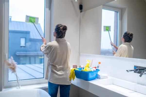 young-woman-cleaning-window-bathroom